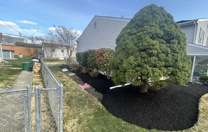 Mulch installation in landscaping beds in Philadelphia area
